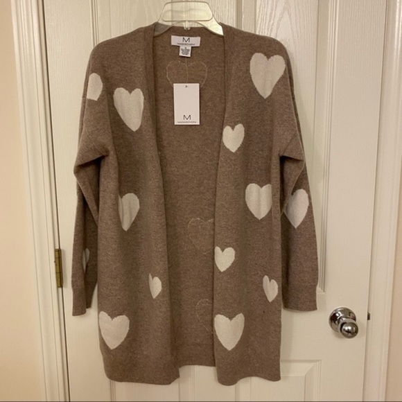 MAGASCHONI Heart Open Front Cashmere Cardigan in Pebble Heather/Frost White Sz M - Picture 3 of 9